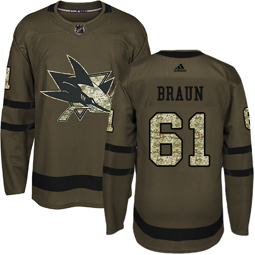 Adidas Sharks #61 Justin Braun Green Salute to Service Stitched NHL Jersey